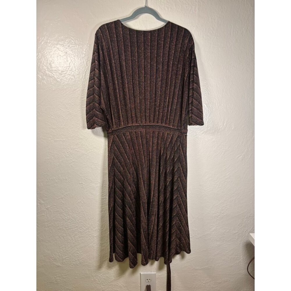 Zara Wrap Dress Black Copper Pinstripe Metallic Medium Wedding Guest Club Bold - Picture 3 of 8